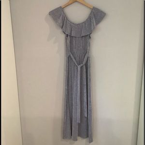 Blue and white striped maxi dress